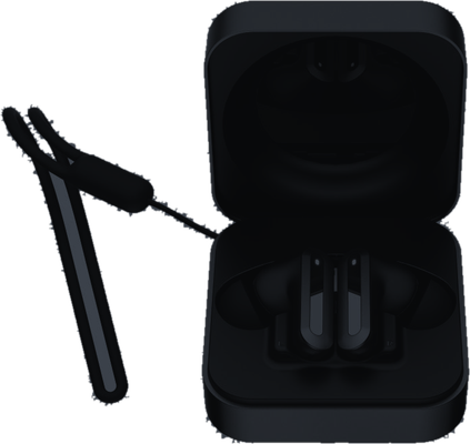The outline of NX wireless earbuds in their case